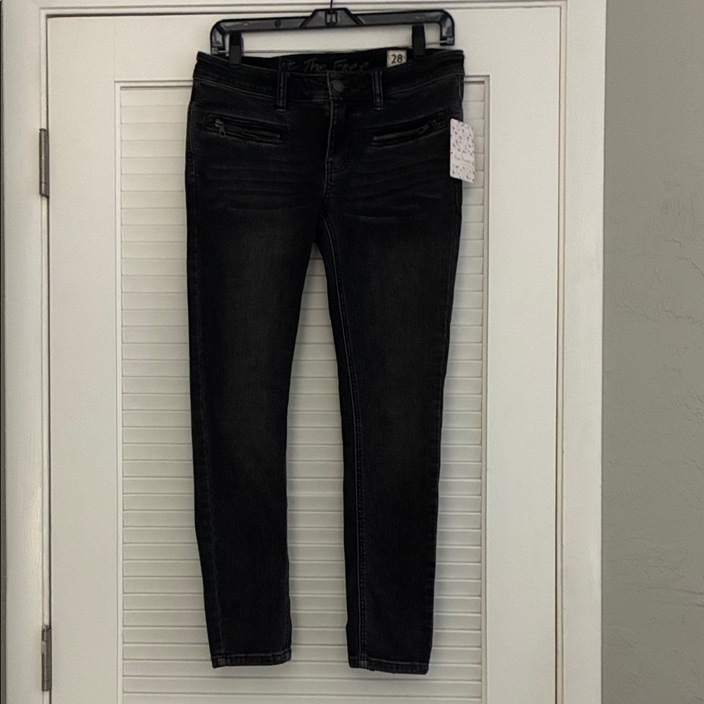 We the Free People Galaxy Black Low Rise/Skinny Jeans with Zip Hems